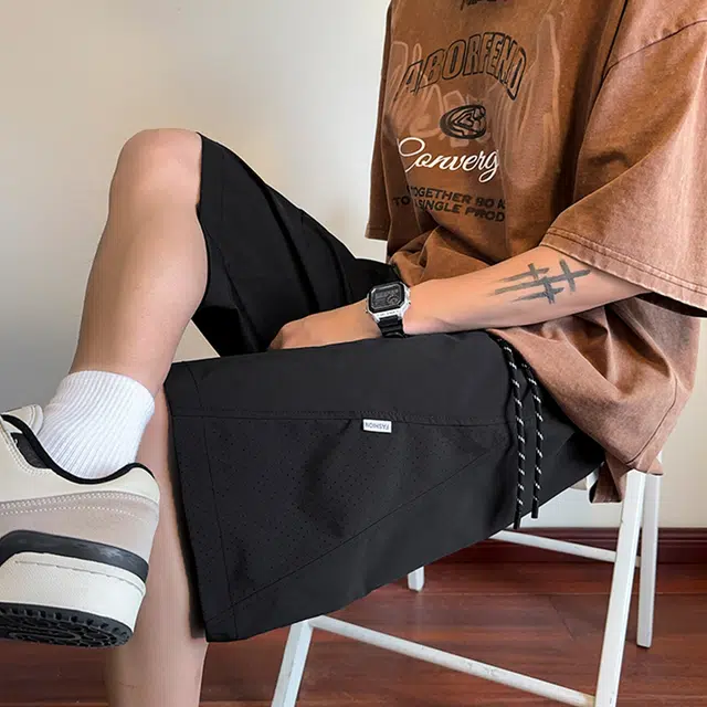 佐菲利 运动激光冲孔透气网眼宽松直筒五分裤美式高街休闲短裤 男女同款