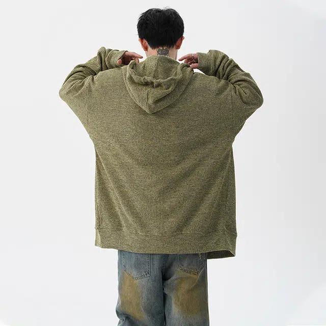 佐菲利 美式复古设计感针织外套潮牌慵懒风连帽上衣款式开衫卫衣 男女同款