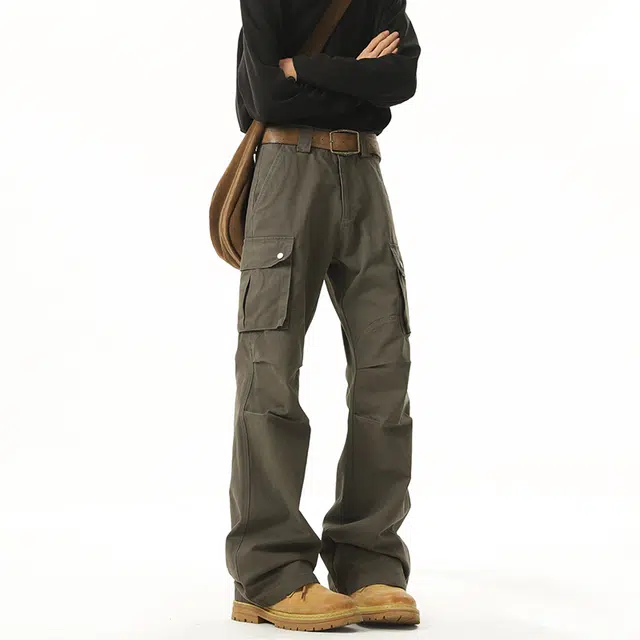 佐菲利 美式弯刀多口袋工装裤子情侣窄版修身阔腿长裤休闲裤 男女同款