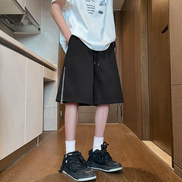 佐菲利 美式侧拉链设计感运动夏季宽松中裤潮流痞帅百搭五分裤休闲短裤 男女同款