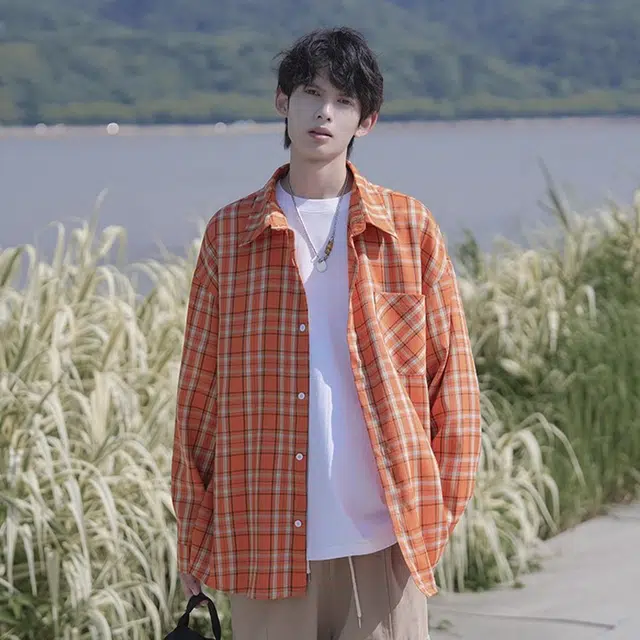 佐菲利 多巴胺美式格子衬衣中长款防晒宽松休闲情侣款薄外套衬衫 男女同款