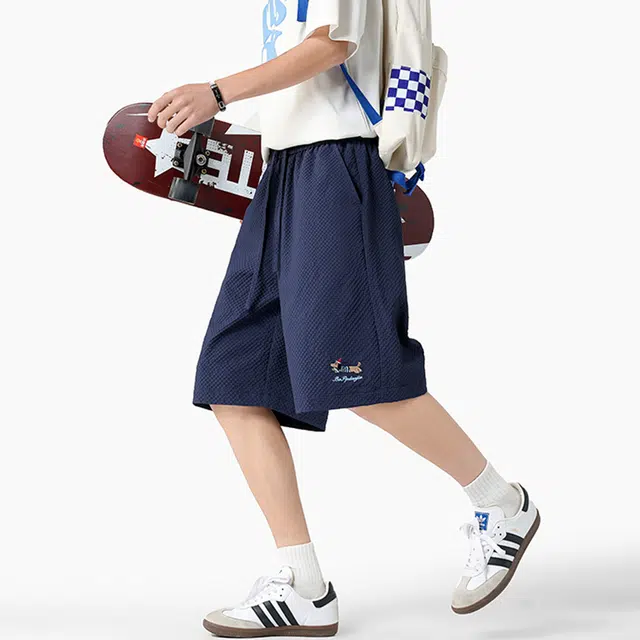 佐菲利 腊肠狗刺绣薄款速干宽松大潮流外穿五分沙滩裤休闲短裤 男款