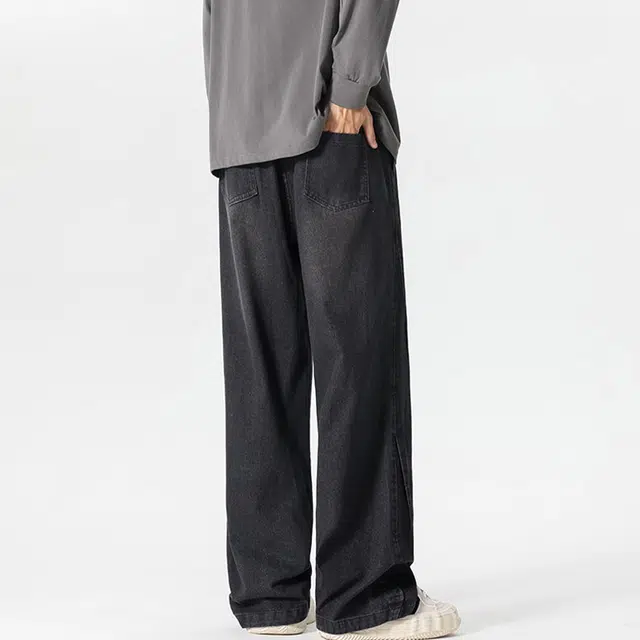 佐菲利 美式复古水洗松紧腰抽绳潮牌宽松百搭直筒休闲裤牛仔裤 男女同款