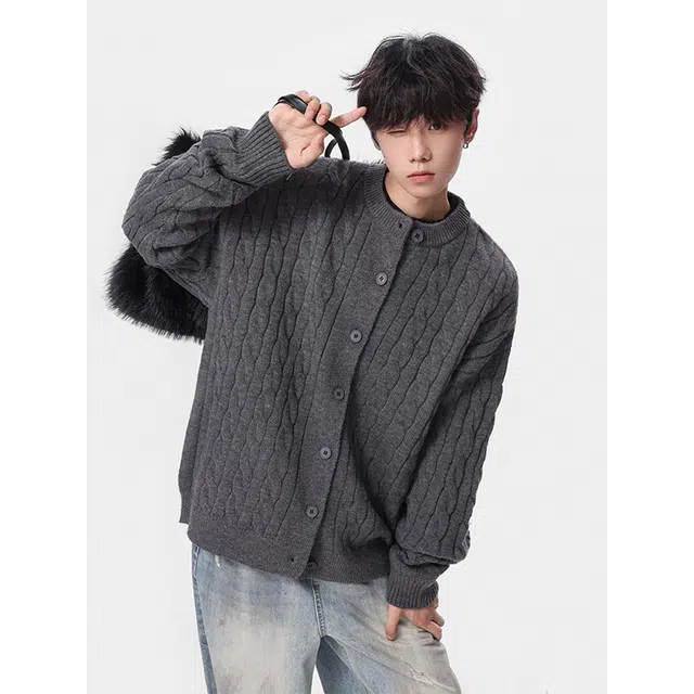 佐菲利 美式高街百搭简约螺纹设计针织开衫重磅复古慵懒感痞帅休闲情侣款毛衣 男女同款