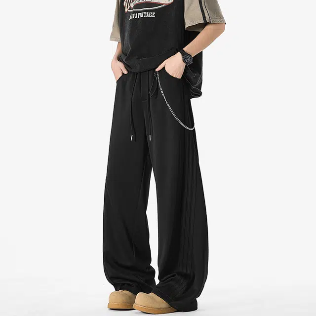 佐菲利 三条杠链条卫裤夏季薄款宽松直筒休闲裤子美式高街设计感运动裤牛仔裤 男女同款