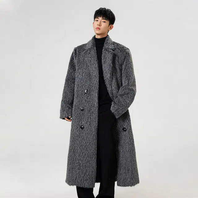 佐菲利 美式气质慵懒阔版韩系法式高级感赫本风纯色加长毛毛呢子外套大衣 男女同款