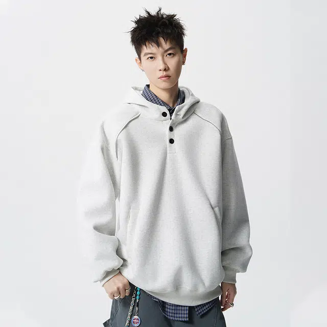 佐菲利 美式复古连帽潮牌痞帅纽扣宽松休闲百搭情侣运动外套卫衣 男女同款