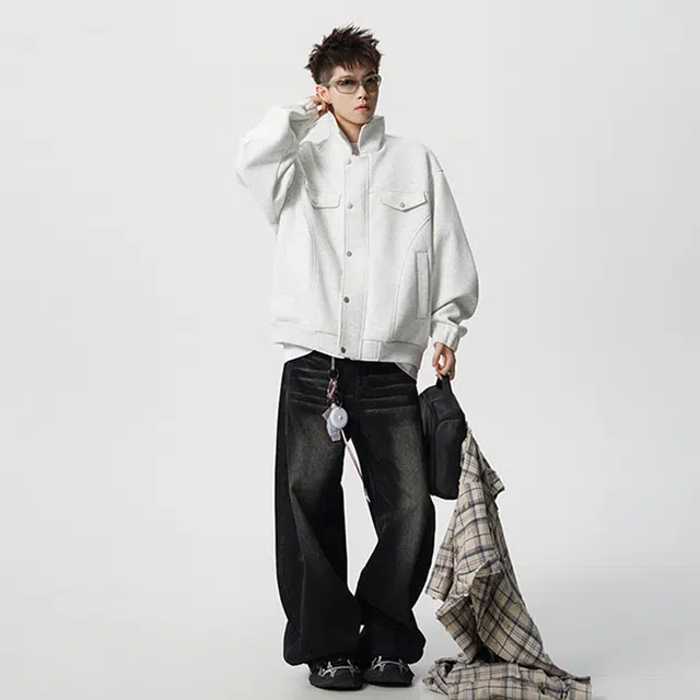 佐菲利 美式翻领棒球服重磅高街设计感工装潮牌休闲外套夹克 男女同款