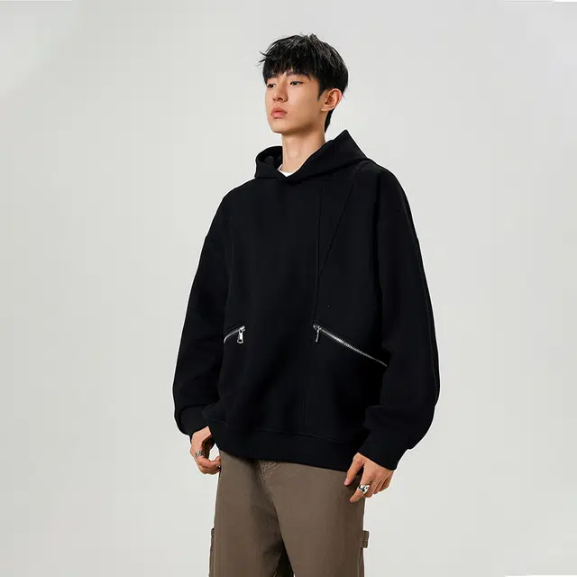 佐菲利 美式拼接连帽潮牌大口袋宽松设计感休闲百搭上衣卫衣 男女同款