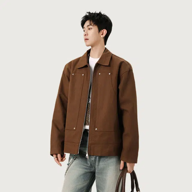 佐菲利 美式复古工装潮牌高街翻领百搭长袖夹克 男女同款