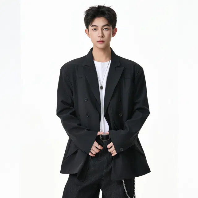 佐菲利 那不勒斯西服男潮牌双排扣贴布拼接设计感外套西装 男款