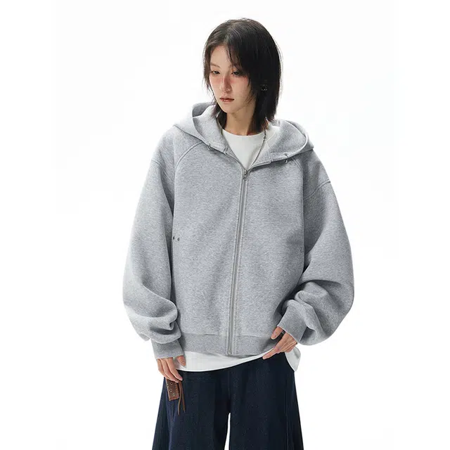 佐菲利 美式重磅连帽潮牌休闲开衫设计感大帽子上衣高街拉链宽松外套卫衣 男女同款