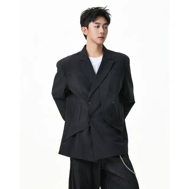 佐菲利 那不勒斯西服男潮牌双排扣贴布拼接设计感外套西装 男款