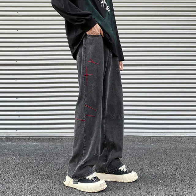 佐菲利 美式复古休闲高街潮牌百搭潮流水洗直筒牛仔裤 男女同款