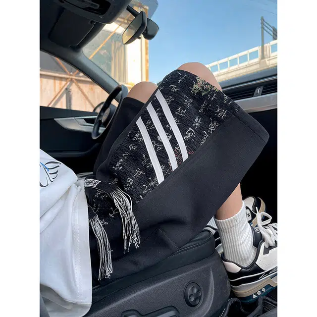 佐菲利 拼接设计感五分裤子潮牌侧边条纹宽松直筒休闲短裤 男款