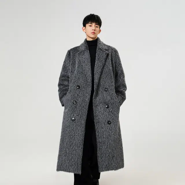 佐菲利 美式气质慵懒阔版韩系法式高级感赫本风纯色加长毛毛呢子外套大衣 男女同款