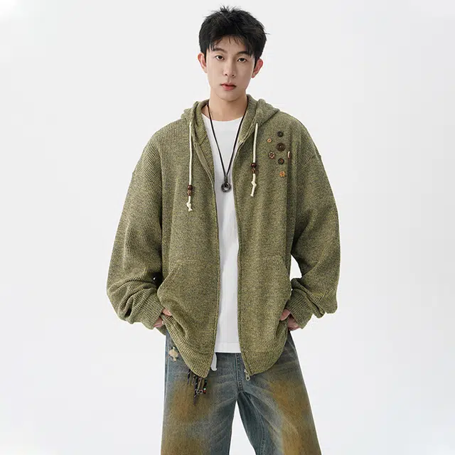 佐菲利 美式复古设计感针织外套潮牌慵懒风连帽上衣款式开衫卫衣 男女同款