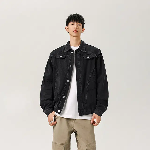 佐菲利 美式高街水洗拼接工装潮流休闲衣长袖牛仔外套 男女同款