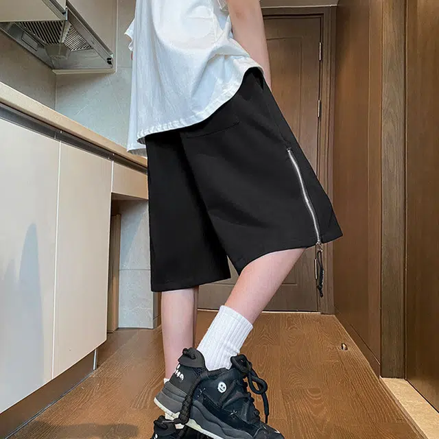 佐菲利 美式侧拉链设计感运动夏季宽松中裤潮流痞帅百搭五分裤休闲短裤 男女同款