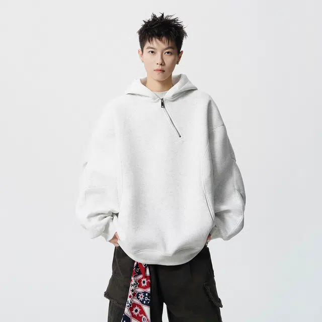 佐菲利 美式复古半拉链领口设计感小众百搭情侣帽衫潮卫衣 男女同款