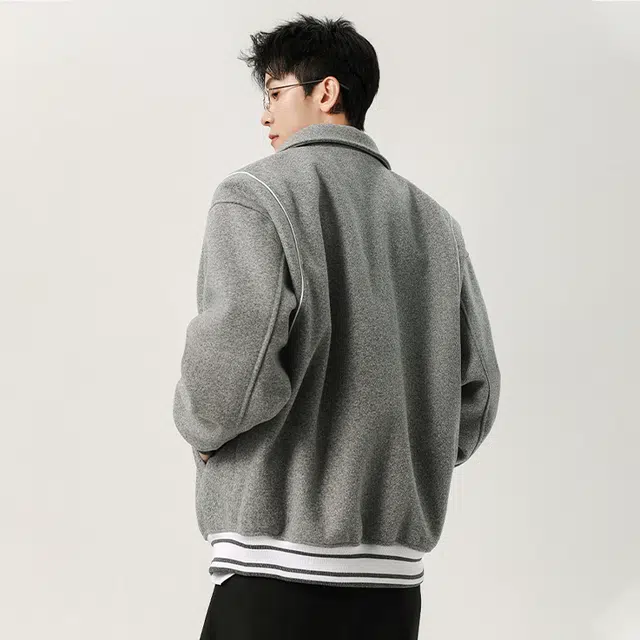 佐菲利  美式复古外套针织潮酷夹克肌理感休闲百搭学院风上衣潮棒球服 男女同款