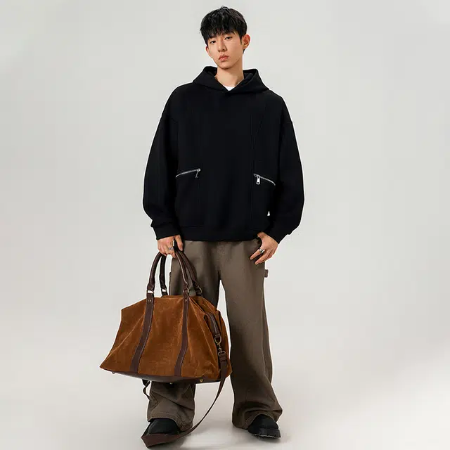 佐菲利 美式拼接连帽潮牌大口袋宽松设计感休闲百搭上衣卫衣 男女同款