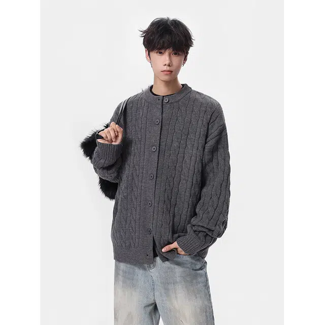 佐菲利 美式高街百搭简约螺纹设计针织开衫重磅复古慵懒感痞帅休闲情侣款毛衣 男女同款