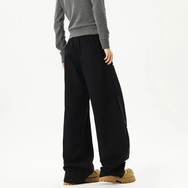 佐菲利 美式复古高街铆钉弯刀裤宽松直筒长裤百搭阔腿裤休闲裤 男女同款