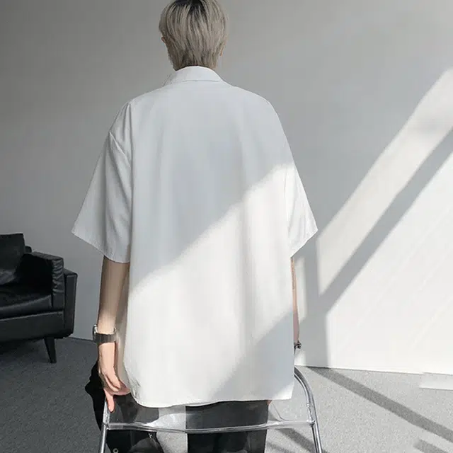 佐菲利 高级感痞帅薄款冰丝防晒潮流宽松尖领短袖衬衫 男款