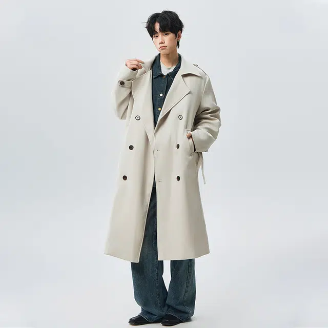 佐菲利 美式复古双排扣毛呢高级感痞帅宽松长款外套大衣 男女同款