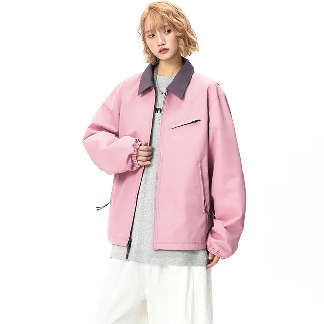 佐菲利 美式撞色翻领潮牌复古宽松休闲情侣夹克外套 男女同款