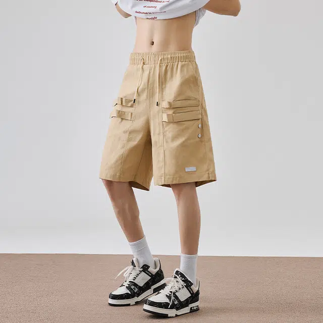 佐菲利 美式复古机能魔术贴夏季潮牌高街运动宽松直筒五分中裤工装短裤 男女同款