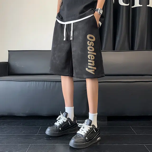 佐菲利 美式扎染压花字母薄款凉感透气潮牌五分裤子宽松运动中裤休闲短裤 男女同款