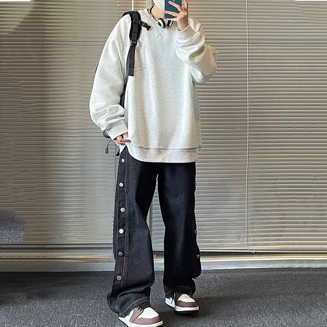 佐菲利 美式复古哈苏线拼接设计重磅圆领长袖打底休闲运动卫衣 男款