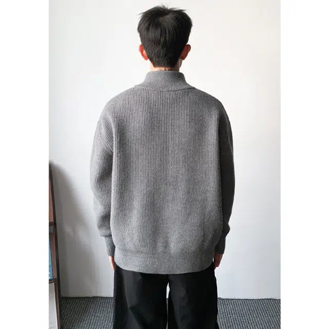 佐菲利 美式双拉链设计感立领男秋季松弛感慵懒风宽松情侣外套毛衣 男女同款