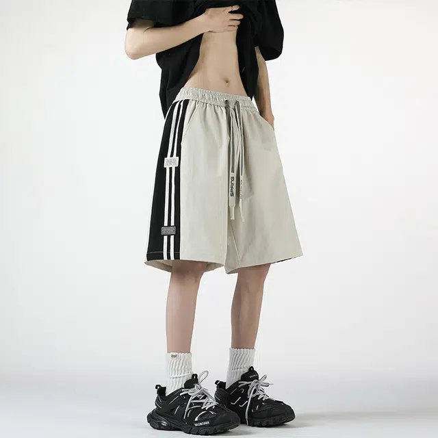 佐菲利 美式潮牌条纹拼接运动五分卫裤夏季凉感透气撞色沙滩休闲短裤 男女同款