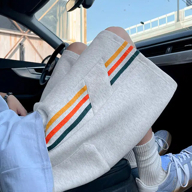 佐菲利 彩虹织带条纹拼接夏季小众痞帅高级感宽松质感阔腿休闲短裤 男款