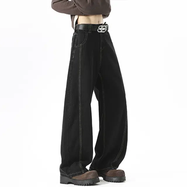 佐菲利 美式复古水洗潮牌做旧直筒裤子高街百搭阔腿弯刀裤牛仔裤 男女同款