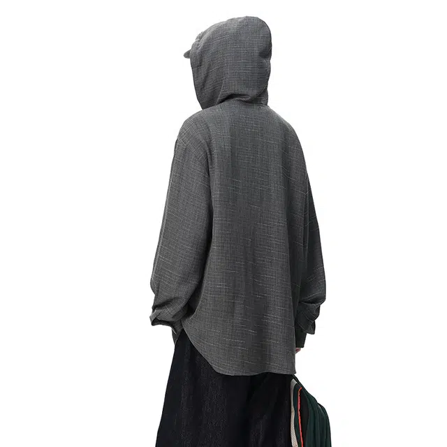 佐菲利 美式慵懒松弛感连帽抽绳宽松显瘦长袖衬衣外套衬衫 男女同款