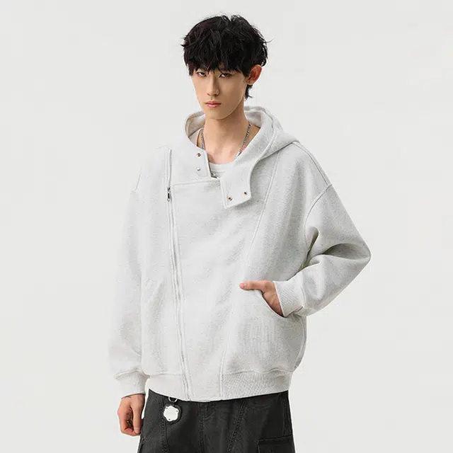 佐菲利 美式拉链开衫连帽重磅潮牌不规则宽松设计感情侣外套卫衣 男女同款