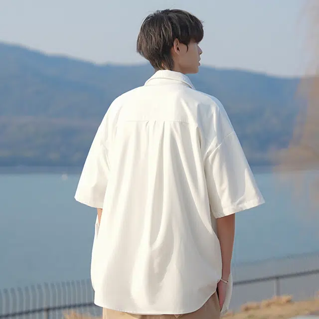 佐菲利 痞帅潮牌纯色搭配帅气高级感短袖衬衫 男女同款