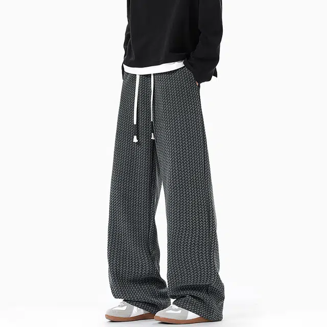 佐菲利 菱形格纹重磅阔腿卫裤美式潮牌宽松垂感直筒运动长裤休闲裤 男女同款