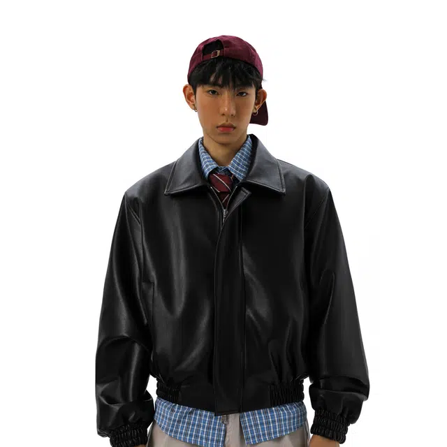 佐菲利 复古短款双拉链皮衣翻领外套机车风垫肩飞行员高级感夹克 男女同款
