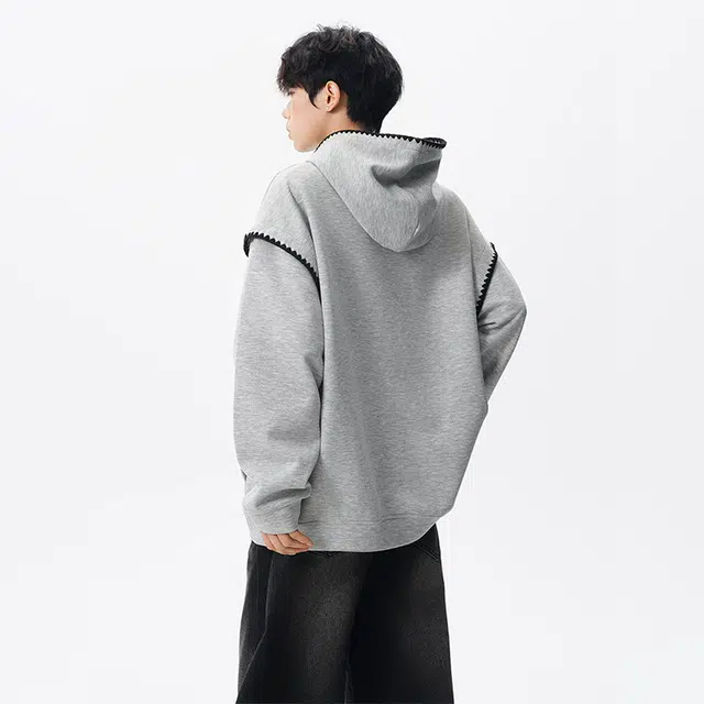 佐菲利 连帽贝壳绣花宽松情侣套头帽衫带帽外套卫衣 男女同款