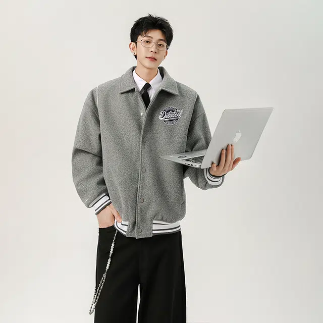 佐菲利  美式复古外套针织潮酷夹克肌理感休闲百搭学院风上衣潮棒球服 男女同款