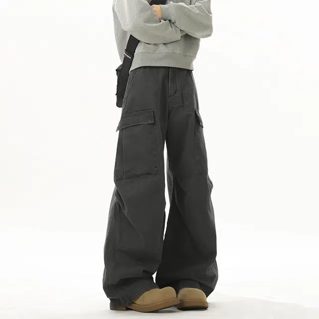 佐菲利 美式多口袋弯刀潮牌宽松复古直筒百搭阔腿休闲长裤子工装裤 男女同款