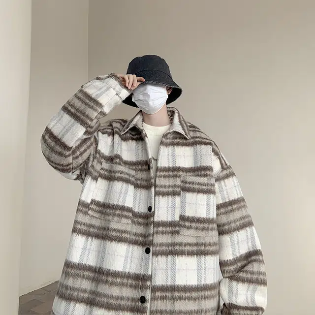 佐菲利 重磅毛呢格子外套美式撞色翻领工装夹克潮牌小香风情侣上衣大衣 男女同款