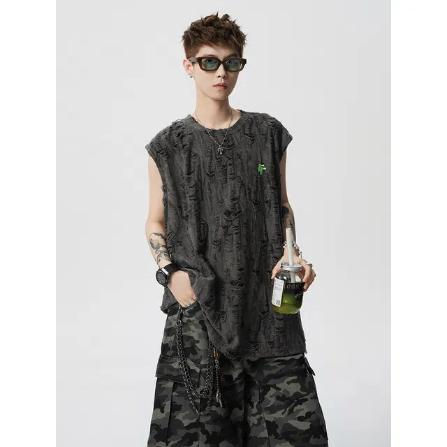 佐菲利 美式纯色坎肩运动健身无袖背心 男款