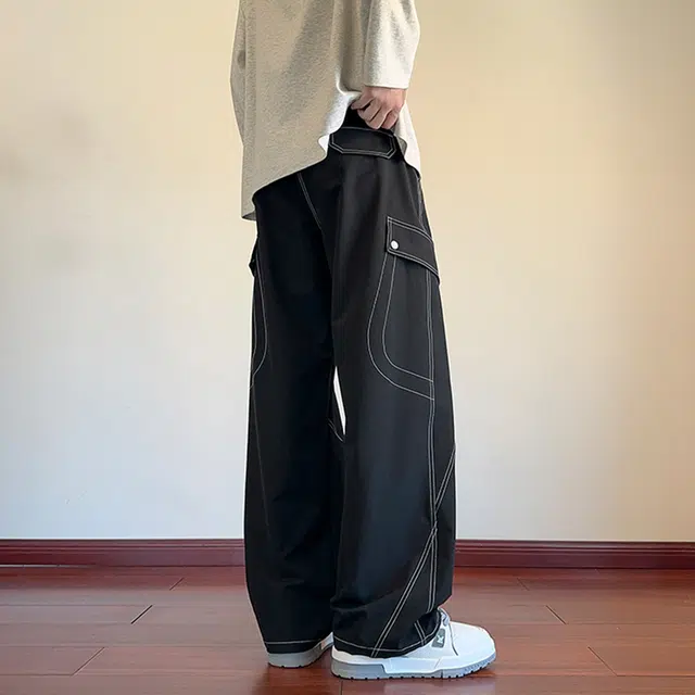 佐菲利 明线解构美式高街宽松小众设计感水洗直筒阔腿长裤牛仔裤 男女同款