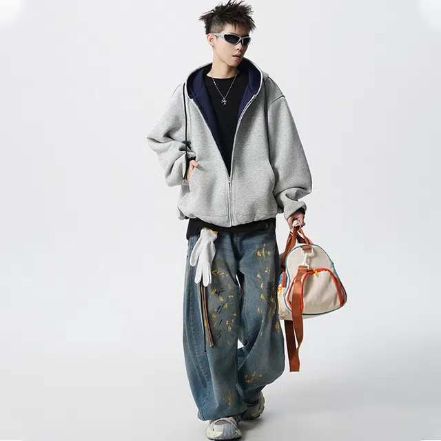 佐菲利 美式重磅连帽外套潮牌宽松学院风运动拉链开衫卫衣 男女同款